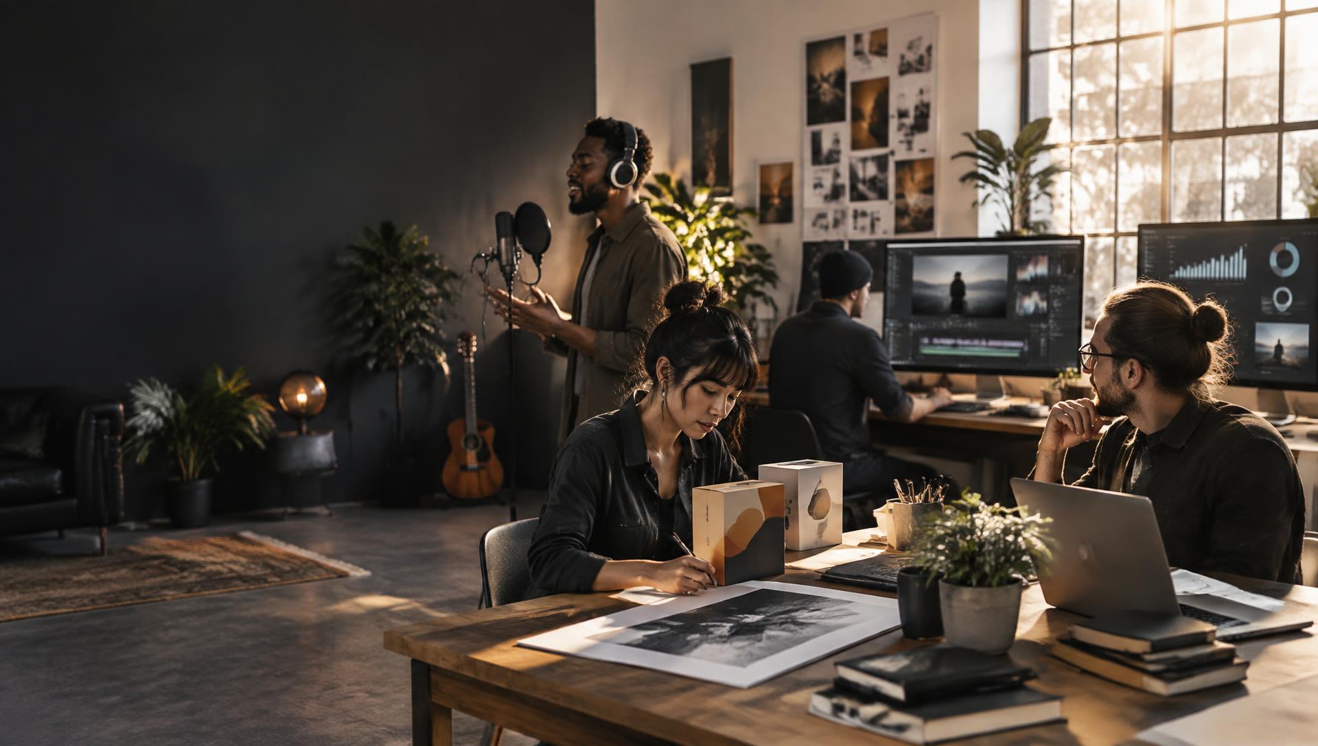 Creative professionals working across music, video, art, and brand promotion